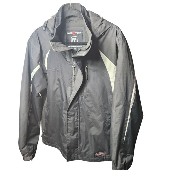 Free Tech Performance Outerwear Jacket S Black & Gray Water-Resistant Hooded Coa - Picture 1 of 13
